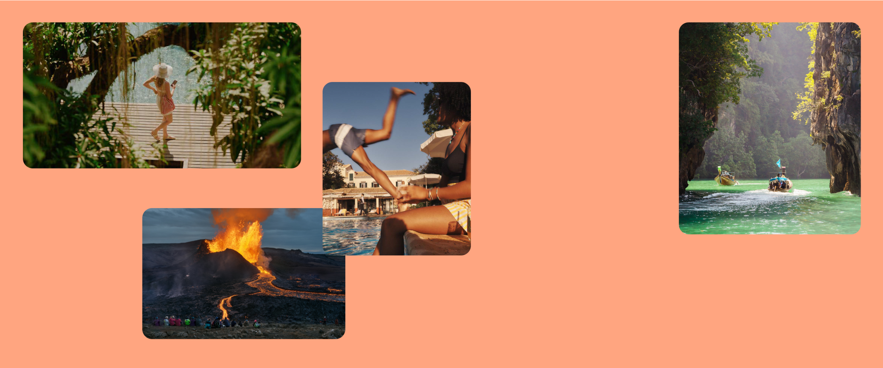 A composite of multiple stock photos showcasing interesting vacation features and destinations.