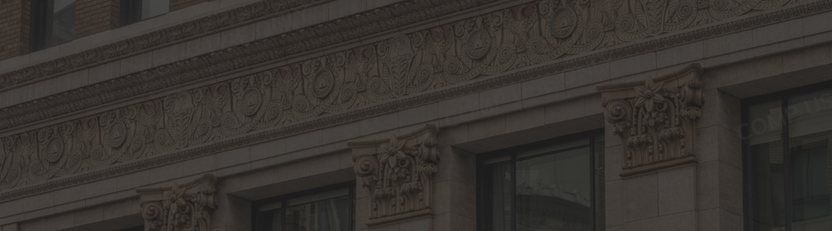 A close-crop of the facade of a building