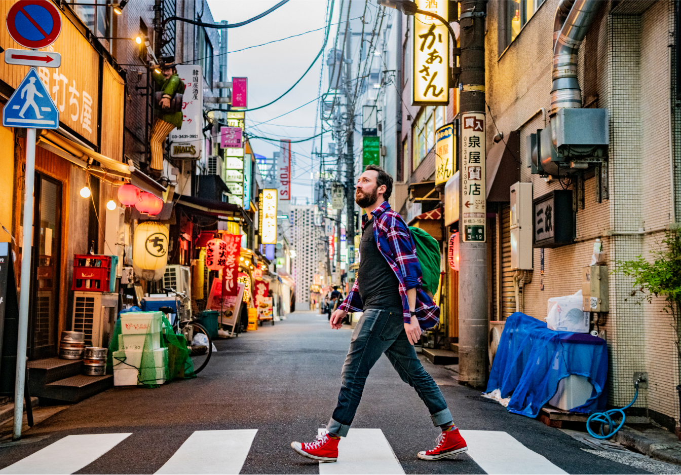 A man wandering the streets of Japan