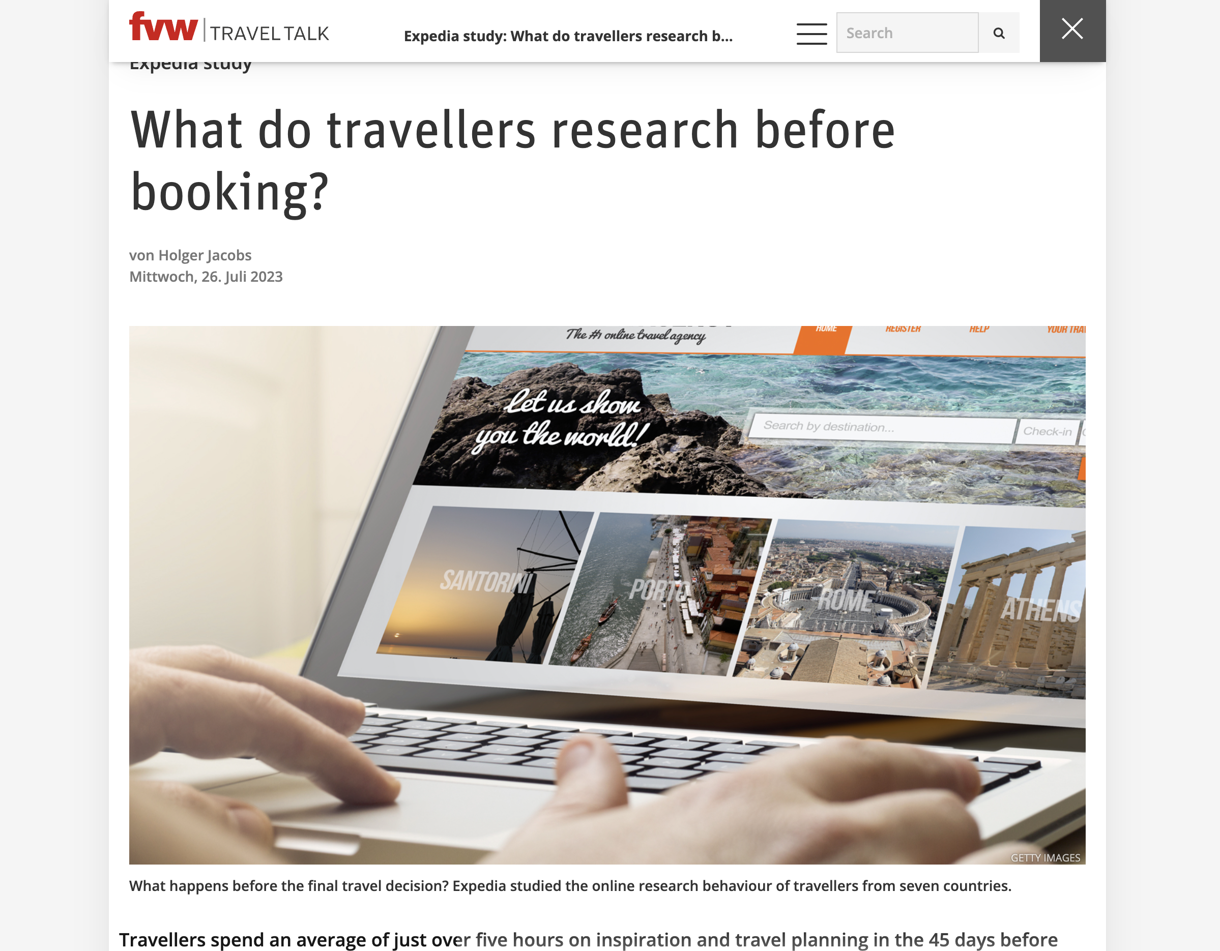 Preview of Travel Talk article.