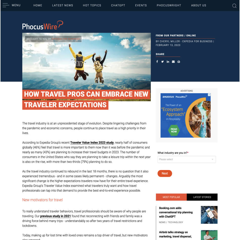 A screenshot of a 2023 research post on the PhocusWire website