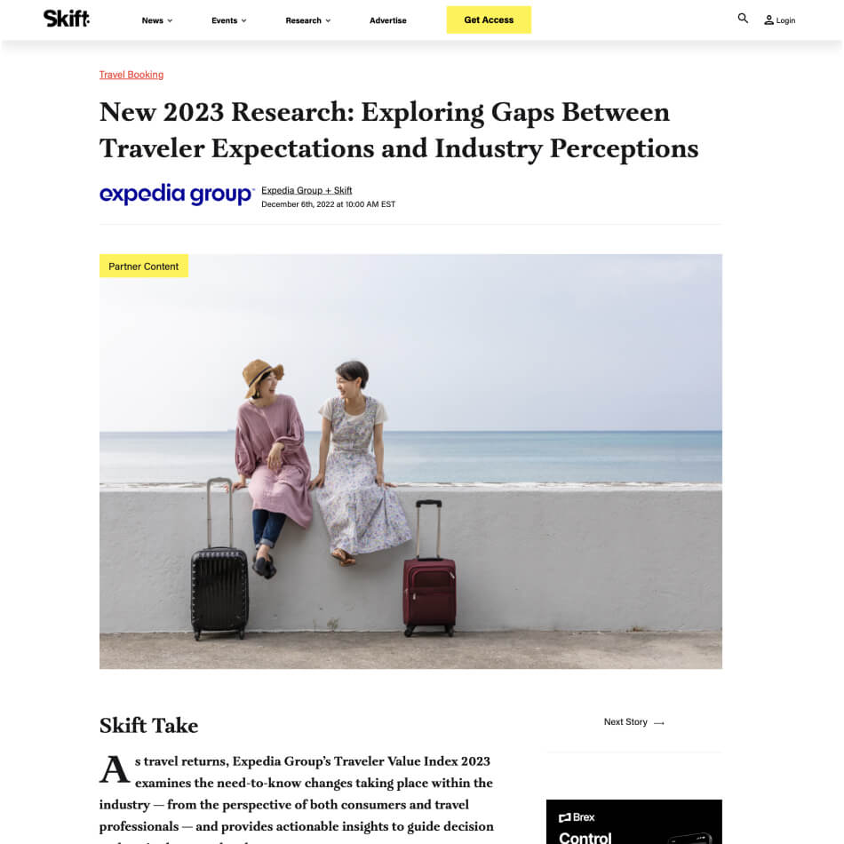 A screenshot of a 2023 research post on the Skift website
