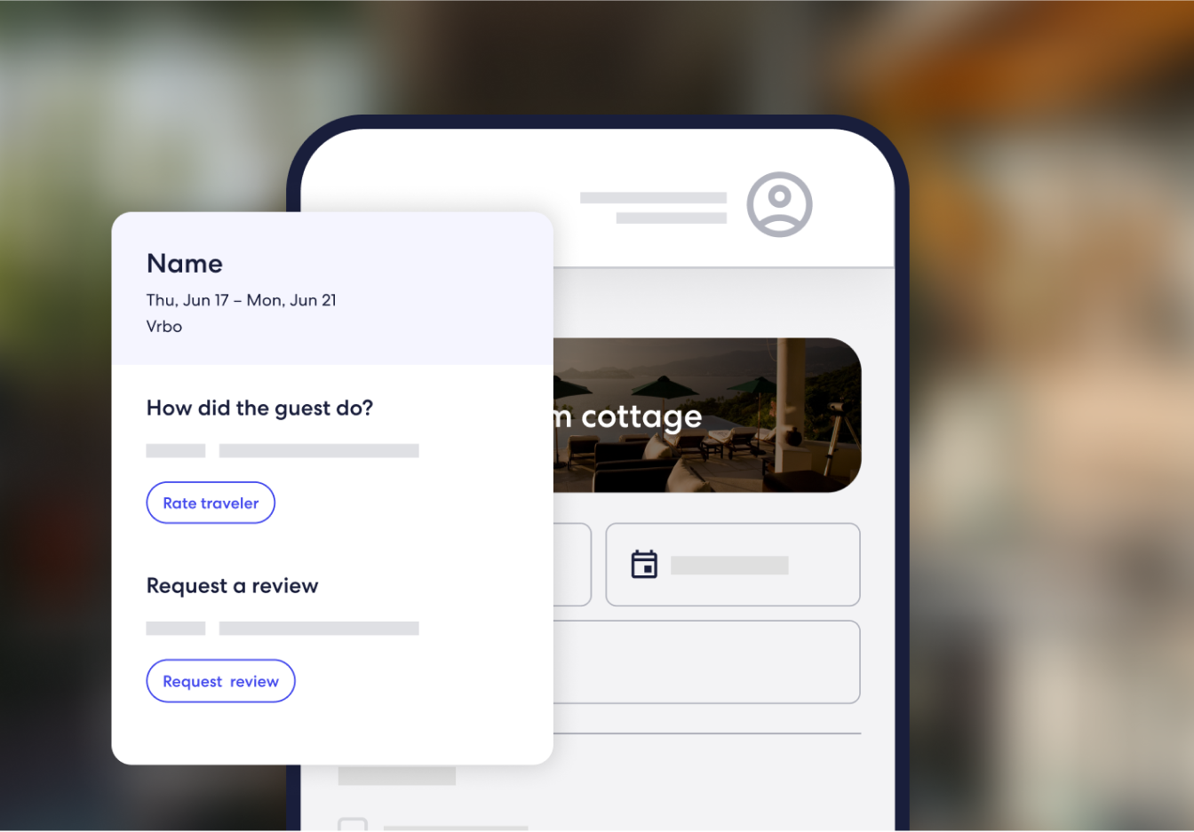 A vrbo dashboard showing how a host can rate the guest and request a guest review in the Vrbo dashboard.